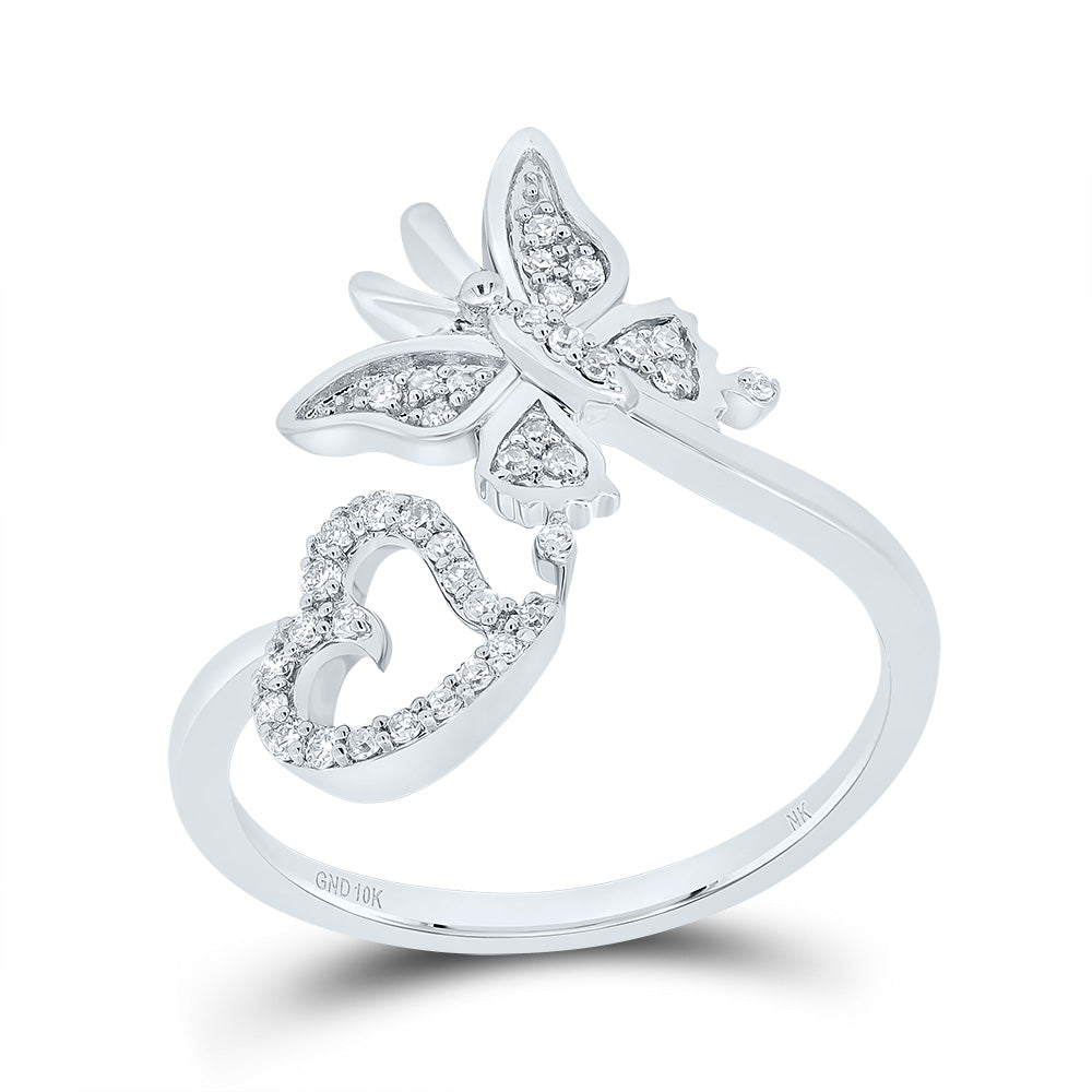 1/6CTW-NAT DIA NK BUTTERFLY HEART RING 7 Daisy Joyeria