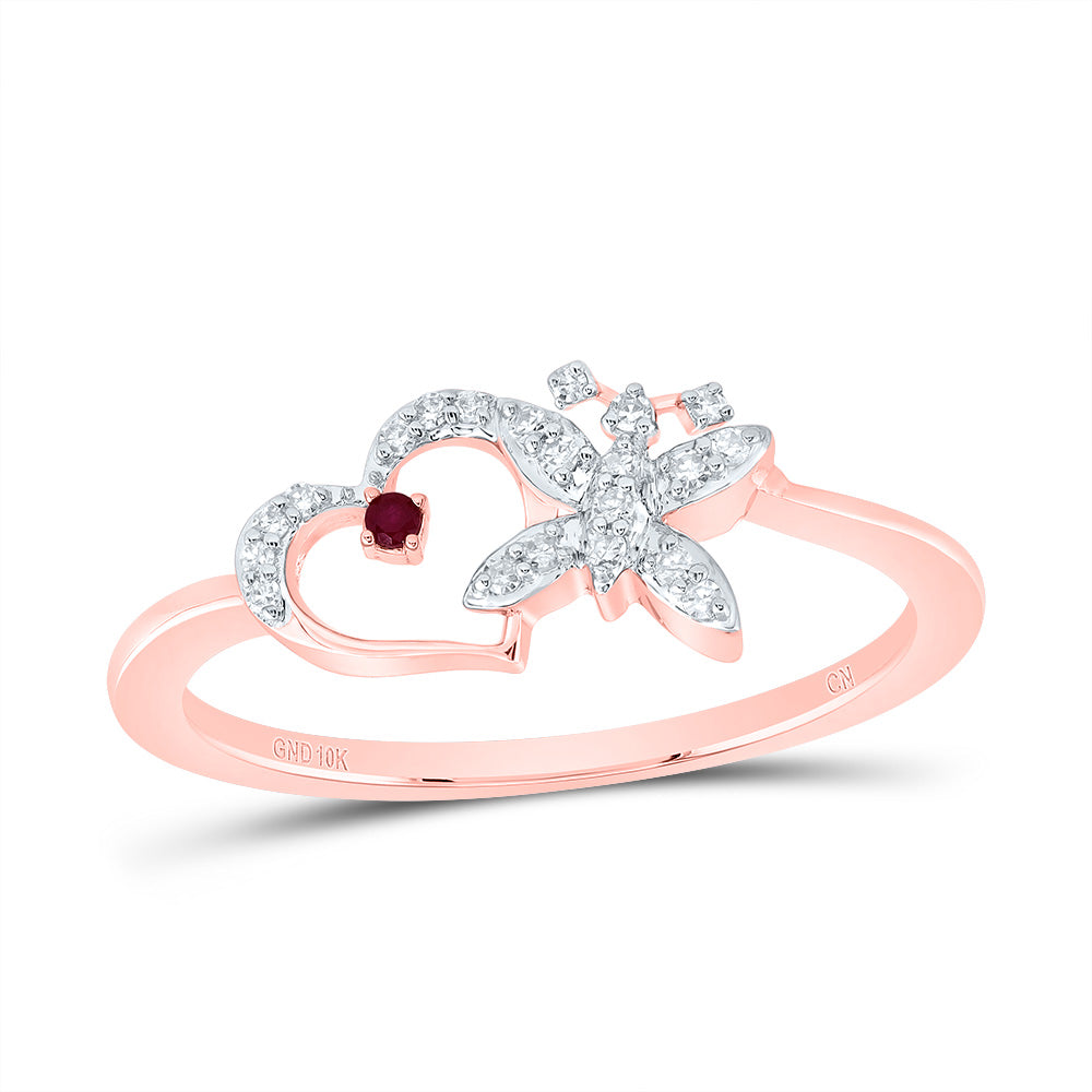1/12CTW-NAT DIA CN 1.3MM RD-RU NAT GEM BUTTERFLY HEART RING 7 Daisy Joyeria