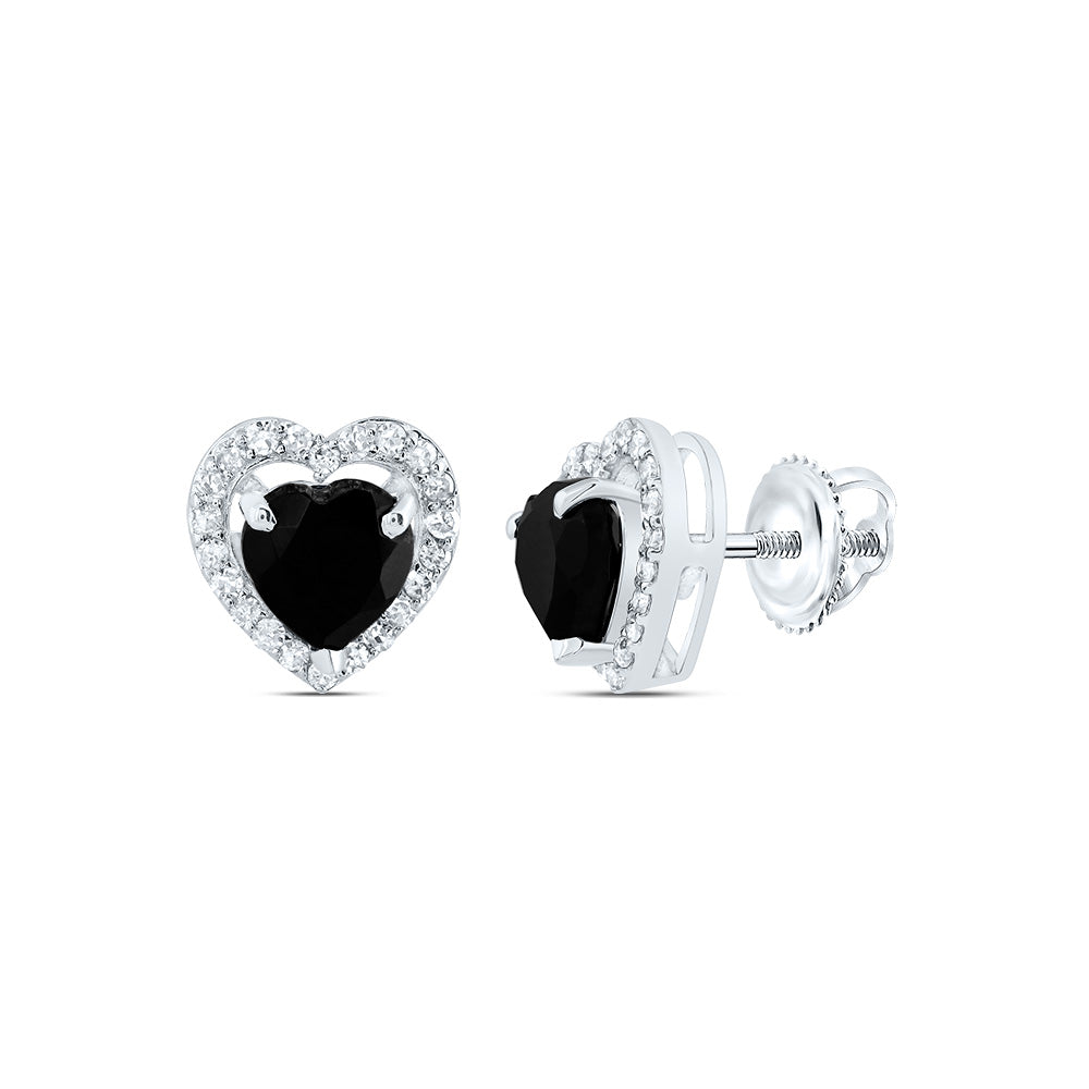 1/5CTW-NAT DIA P1 5 MM HEART BLACK ONYX GIFT EARRING Daisy Joyeria