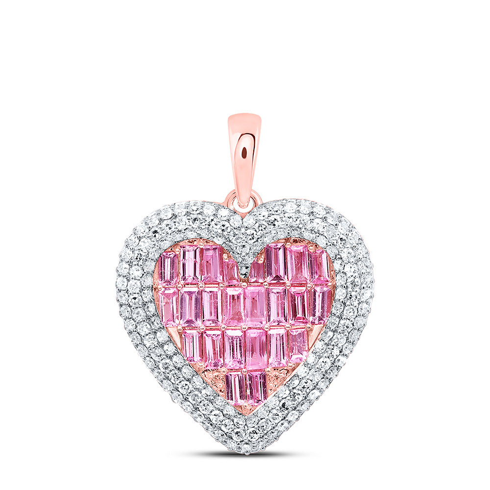 1CTW-NAT DIA CN 0.02CTW-RD-PINK SAPP, 1 1/2CTW-BAG-PINK SAPP, NAT GEM HEART PENDANT Daisy Joyeria
