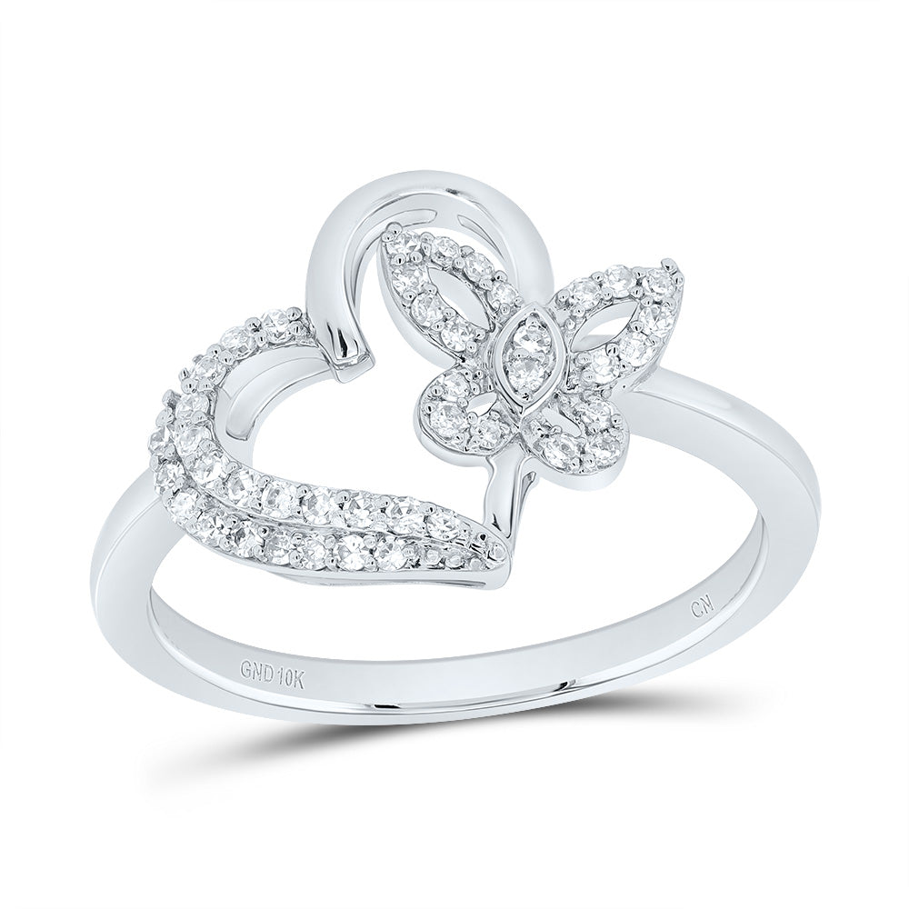 1/5CTW-NAT DIA CN GIFT BUTTERFLY HEART RING 7 Daisy Joyeria