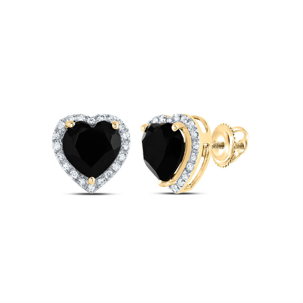 1/6CTW-NAT DIA P1 7 MM HEART BLACK ONYX GIFT EARRING Daisy Joyeria