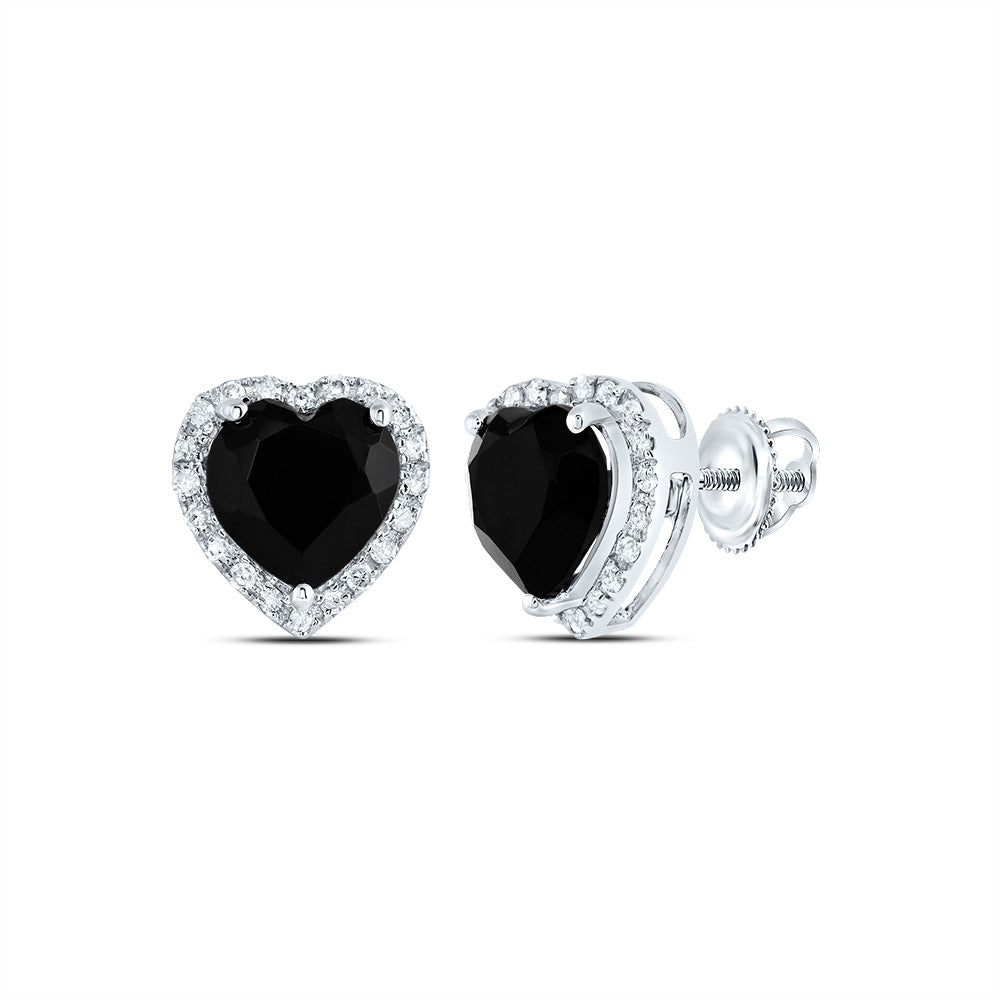 1/6CTW-NAT DIA P1 7 MM HEART BLACK ONYX GIFT EARRING Daisy Joyeria