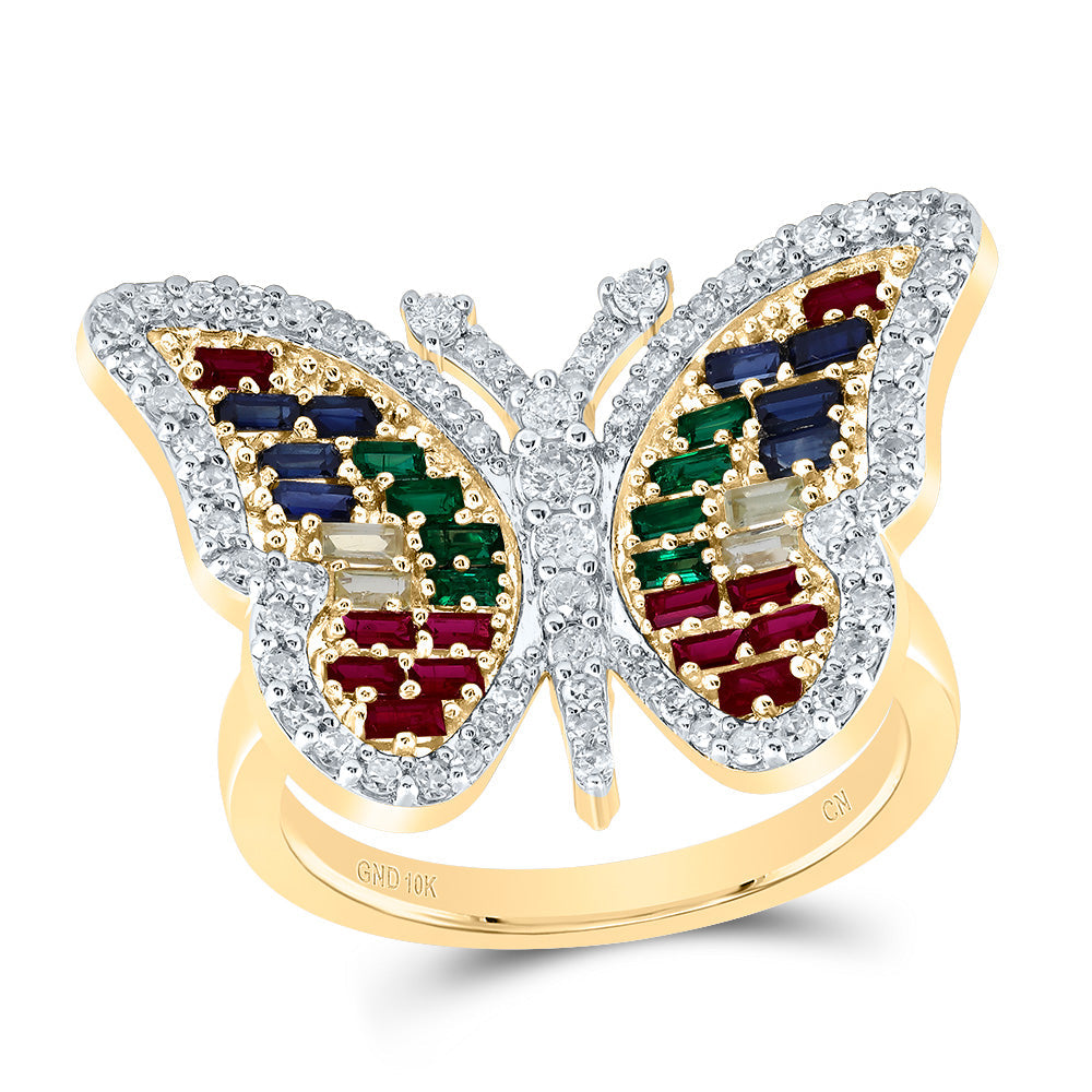 1/2CTW- NAT DIA CN 3/4CTW BAG-NAT GEM MULTI CLR SAPPHIRE BUTTERFLY RING 7 Daisy Joyeria