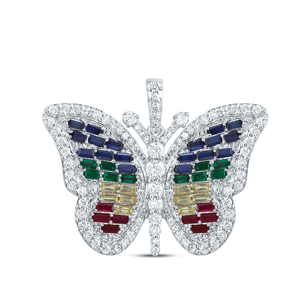 3/4CTW-DIA CN 1 1/2CTW AG-NAT GEM MULTI CLR SAPPHIRE BUTTERFLY PENDANT Daisy Joyeria