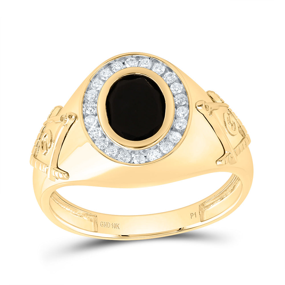 1/5CTW-NAT DIA P1 9X7 MM OVAL ONYX BLACK MASON MENS RING 10 Daisy Joyeria