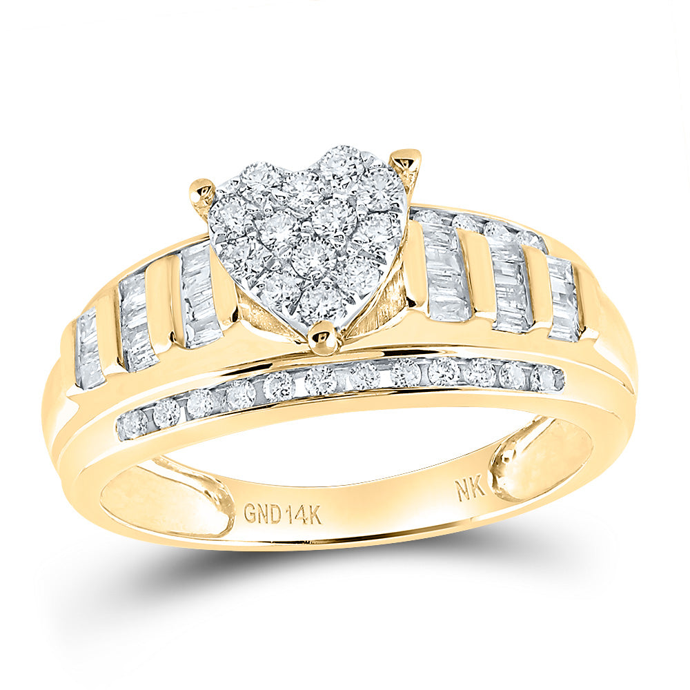 14kt Yellow Gold Round Diamond Heart Bridal Wedding Engagement Ring 1/2 Cttw 7 Daisy Joyeria
