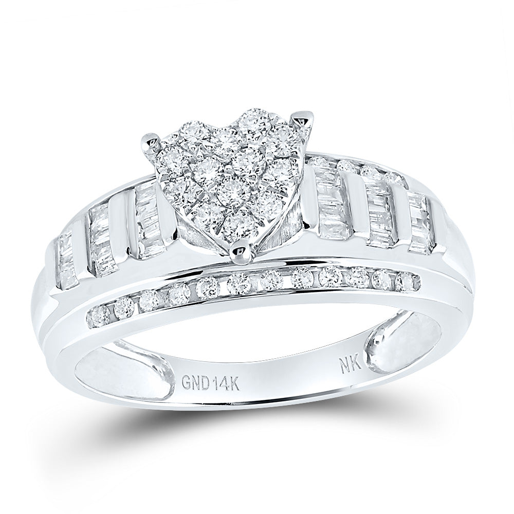 14kt White Gold Round Diamond Heart Bridal Wedding Engagement Ring 1/2 Cttw 7 Daisy Joyeria