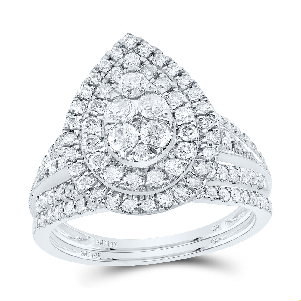 1CTW-DIA CN PEAR DOUBLE HALO BRIDAL SET 7 Daisy Joyeria