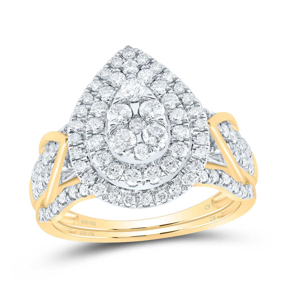 1CTW-DIA CN PEAR DOUBLE HALO BRIDAL SET 7 Daisy Joyeria