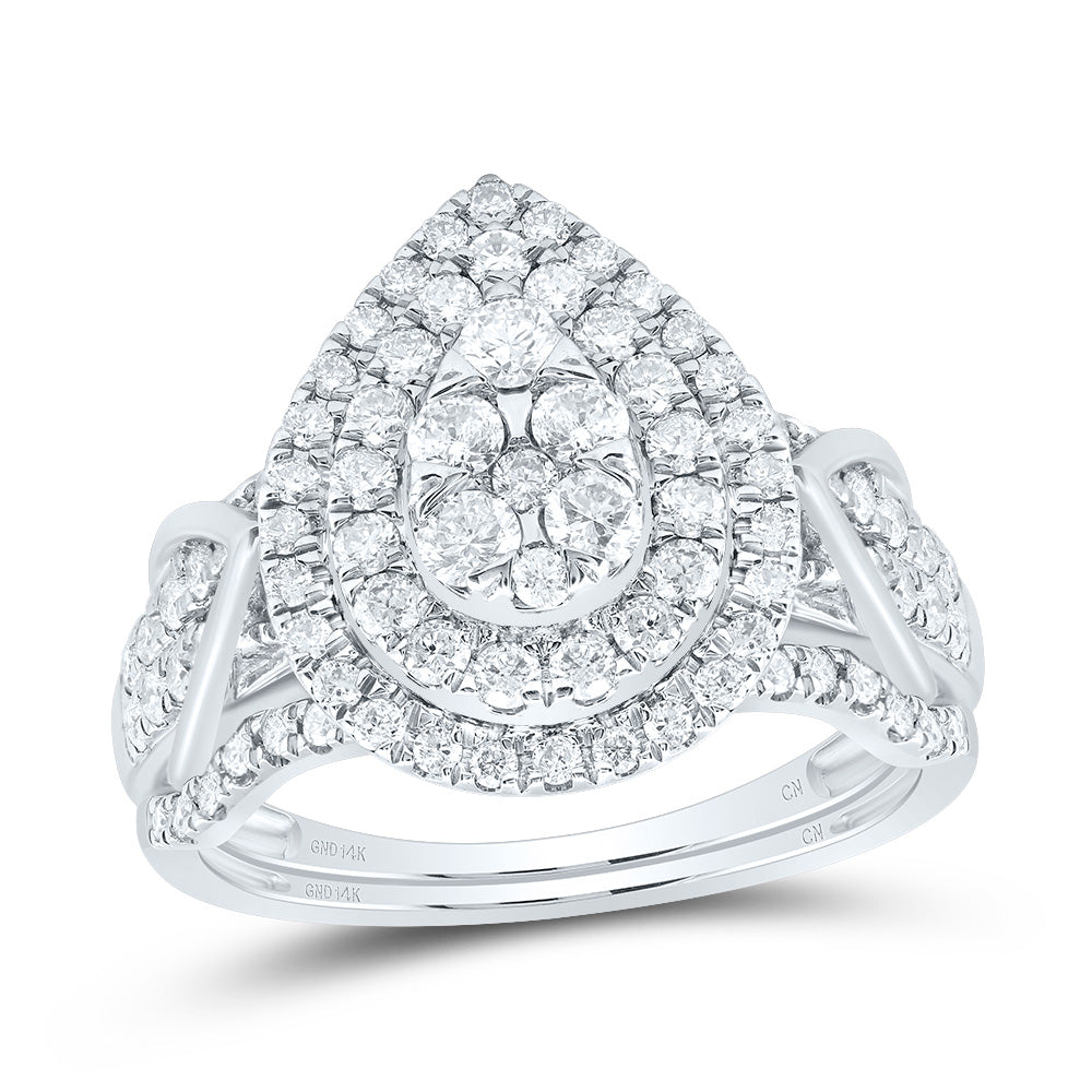 1CTW-DIA CN PEAR DOUBLE HALO BRIDAL SET 7 Daisy Joyeria