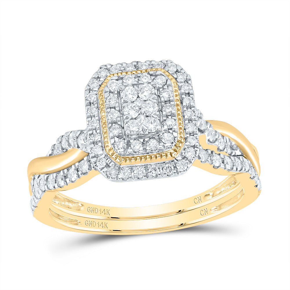1/2CTW-DIA CN EMERALD DOUBLE HALO BRIDAL SET 7 Daisy Joyeria
