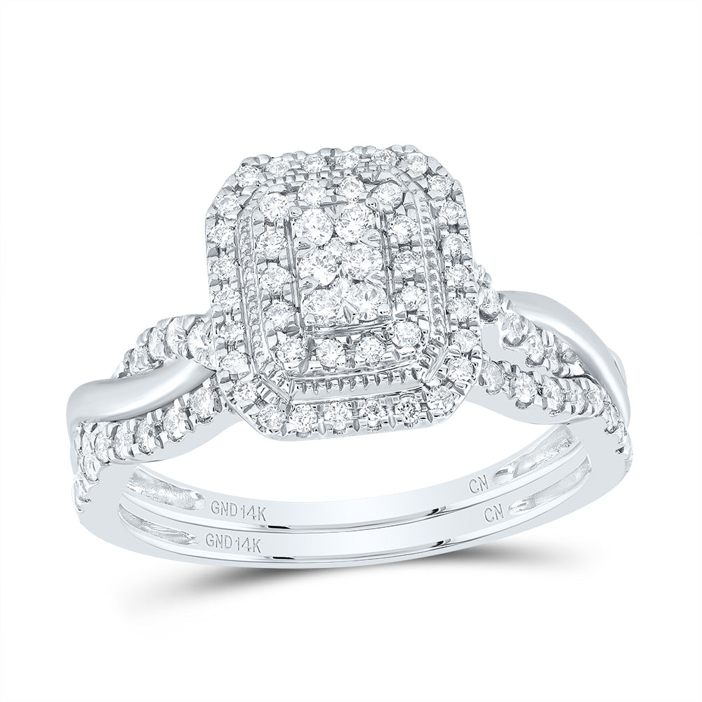1/2CTW-DIA CN EMERALD DOUBLE HALO BRIDAL SET 7 Daisy Joyeria