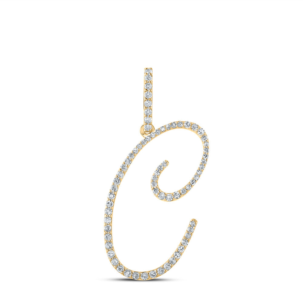 14kt White Gold Womens Round Diamond C Initial Letter Pendant 3/8 Cttw Daisy Joyeria