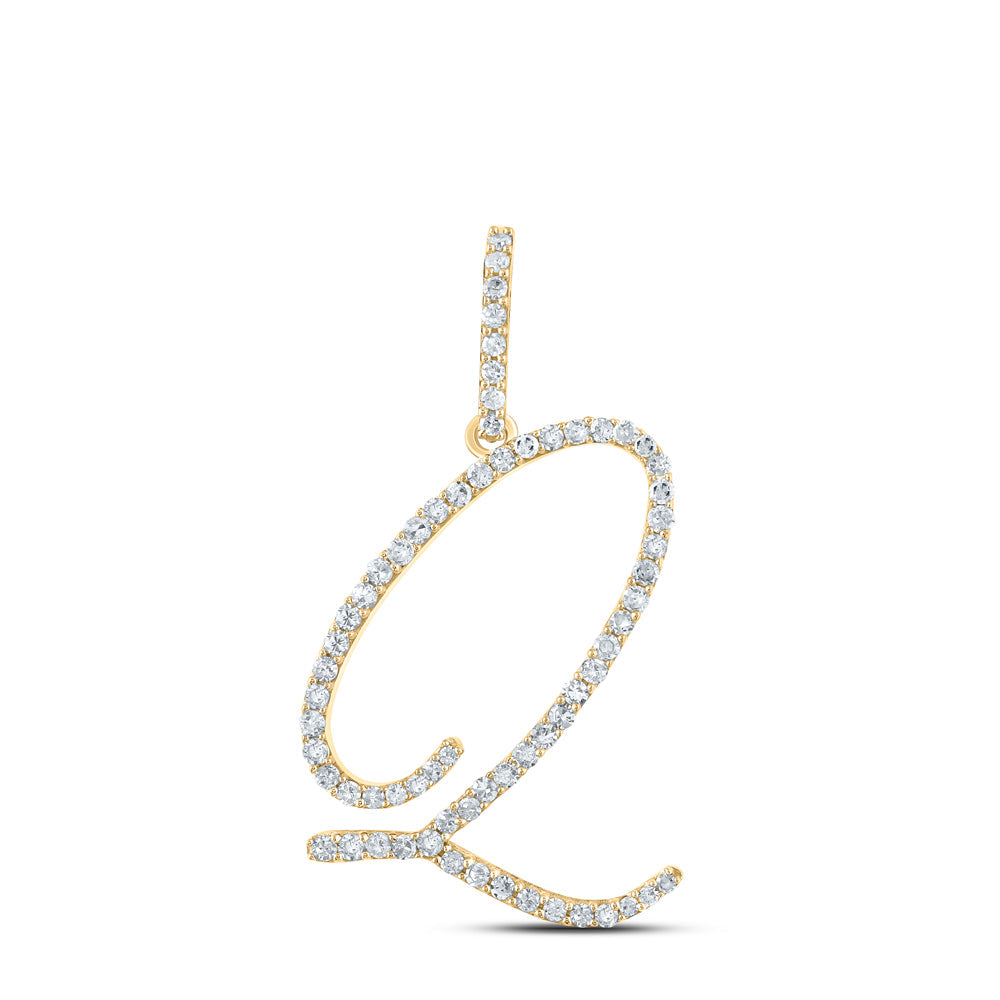 14kt White Gold Womens Round Diamond Q Initial Letter Pendant 1/2 Cttw Daisy Joyeria