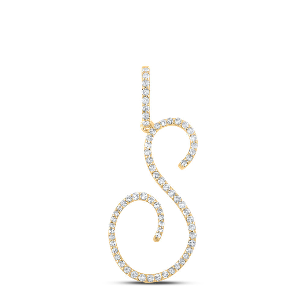 14kt White Gold Womens Round Diamond S Initial Letter Pendant 3/8 Cttw Daisy Joyeria