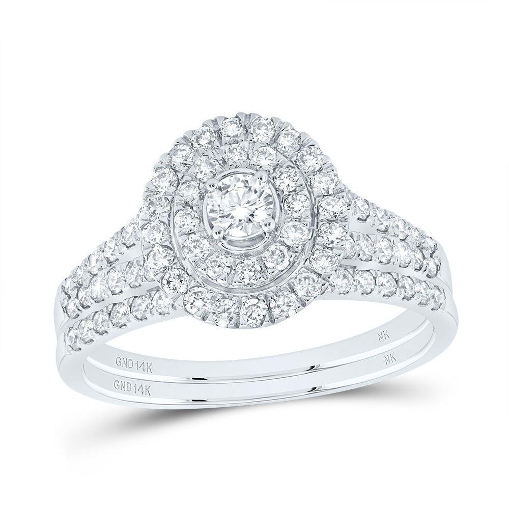 1CTW-DIA NK 1/5CT-CRD ROUND DOUBLE HALO BRIDAL SET 7 Daisy Joyeria