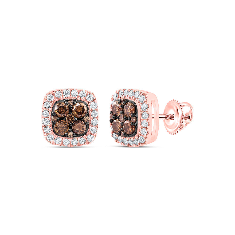 1/2CTW-DIA CN  COGNAC NATURAL CUSHION STUD EARRING Daisy Joyeria