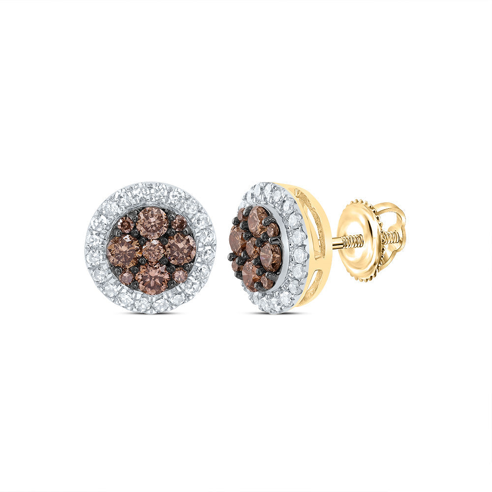 1/2CTW-DIA CN  COGNAC NATURAL ROUND STUD EARRING Daisy Joyeria