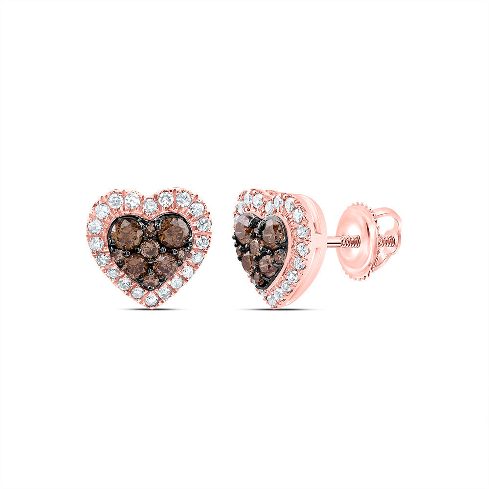1/2CTW-NAT DIA CN  COGNAC NATURAL HEART STUD EARRING Daisy Joyeria