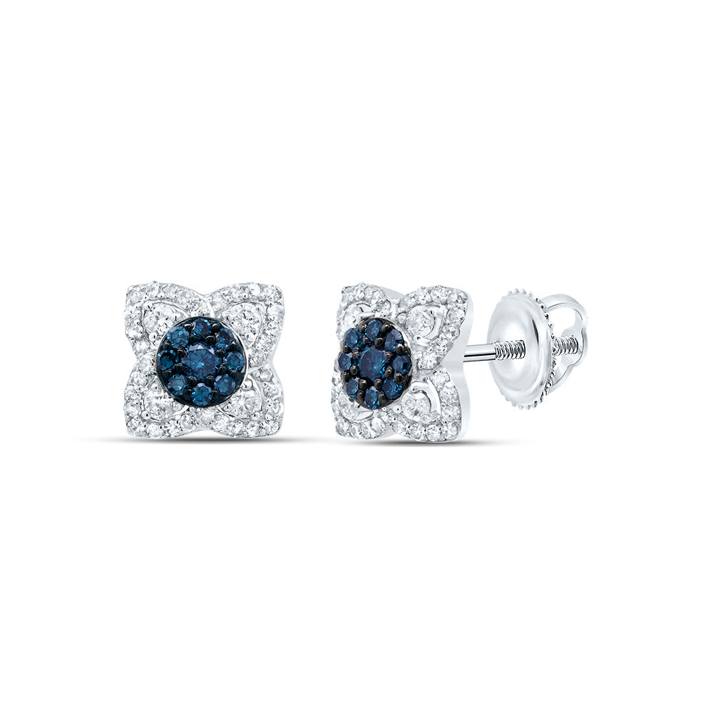 1/3CTW-DIA P1 GIFT BLUE DIAMOND FLOWER STUD EARRING Daisy Joyeria