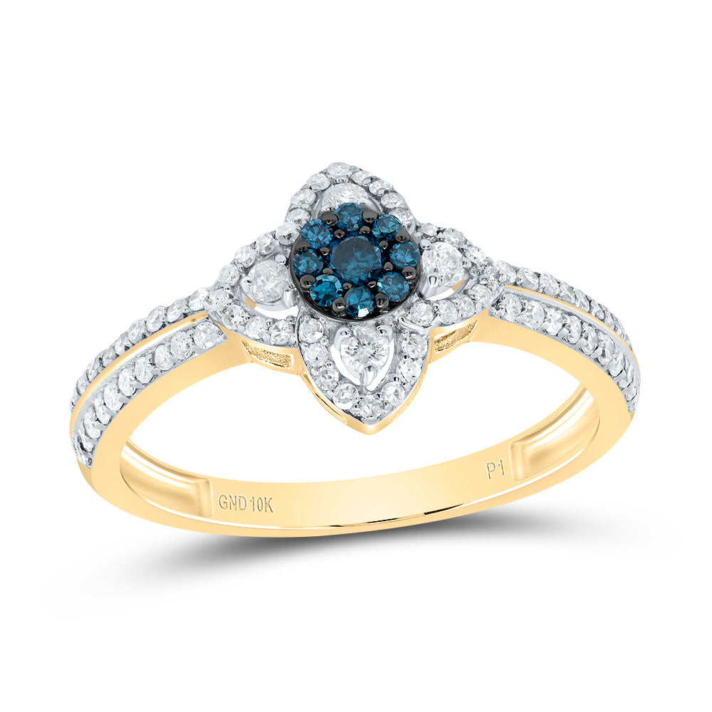 1/2CTW-DIA P1 GIFT BLUE DIAMOND FLOWER RING 7 Daisy Joyeria