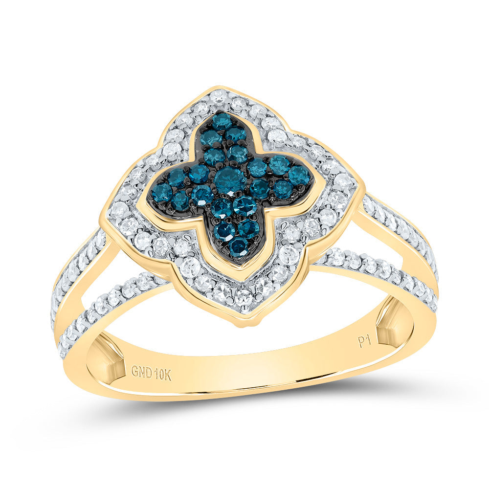 1/2CTW-DIA P1 GIFT BLUE DIAMOND CLOVER RING 7 Daisy Joyeria