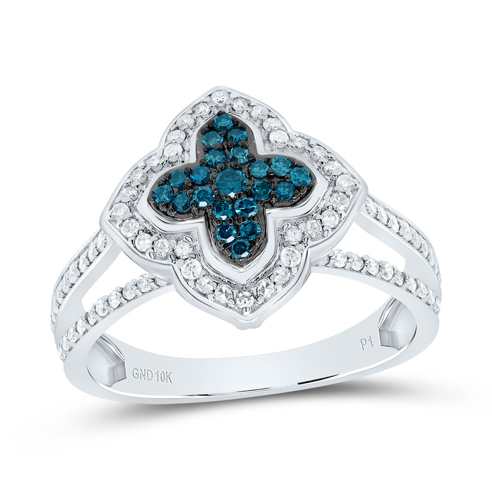 1/2CTW-DIA P1 GIFT BLUE DIAMOND CLOVER RING 7 Daisy Joyeria