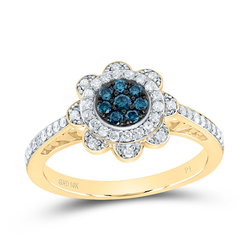3/8CTW-DIA P1 GIFT BLUE DIAMOND FLOWER RING 7 Daisy Joyeria