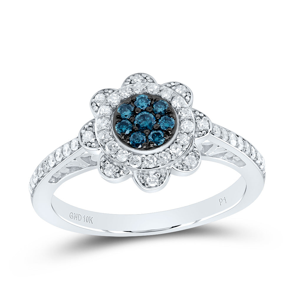3/8CTW-DIA P1 GIFT BLUE DIAMOND FLOWER RING 7 Daisy Joyeria