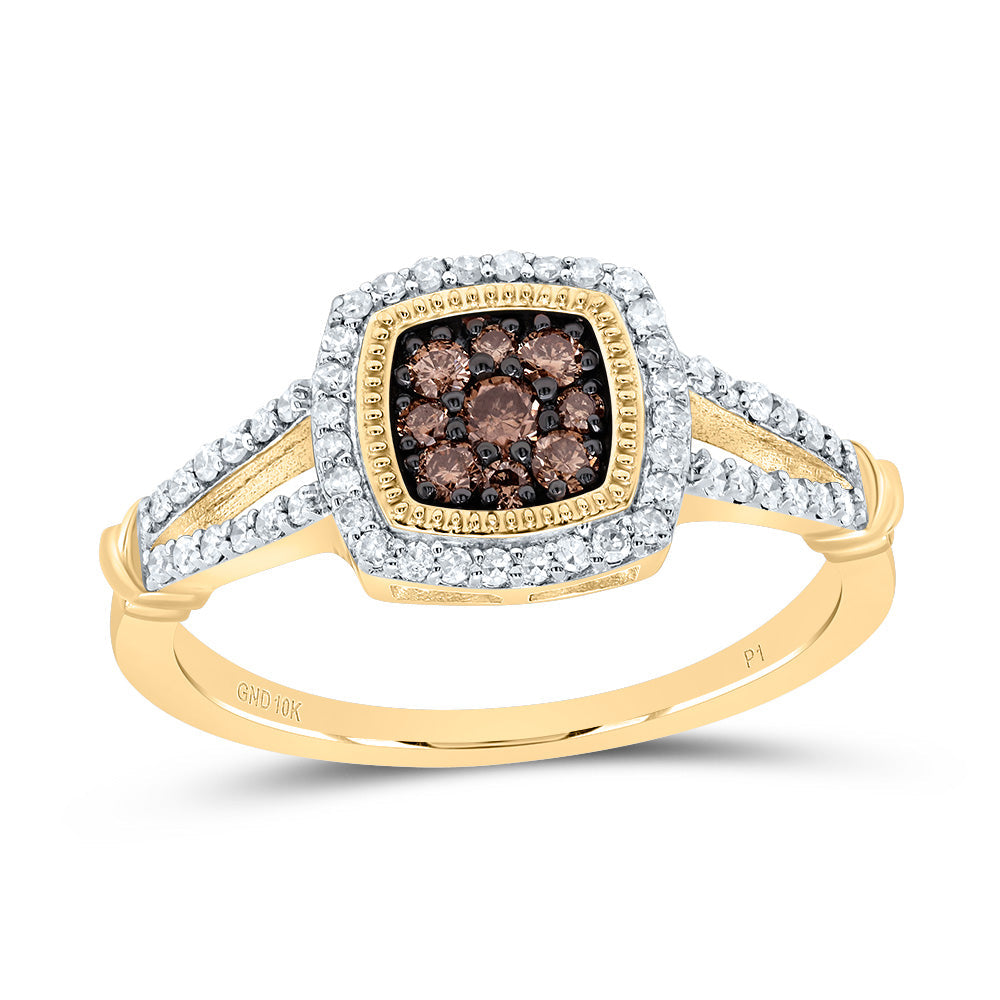 3/8CTW-DIA P1 GIFT COGNAC NATURAL CUSHION RING 7 Daisy Joyeria