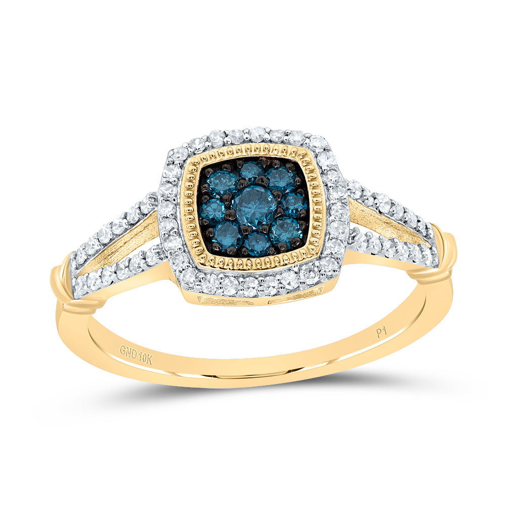 3/8CTW-DIA P1 GIFT BLUE DIAMOND CUSHION RING 7 Daisy Joyeria
