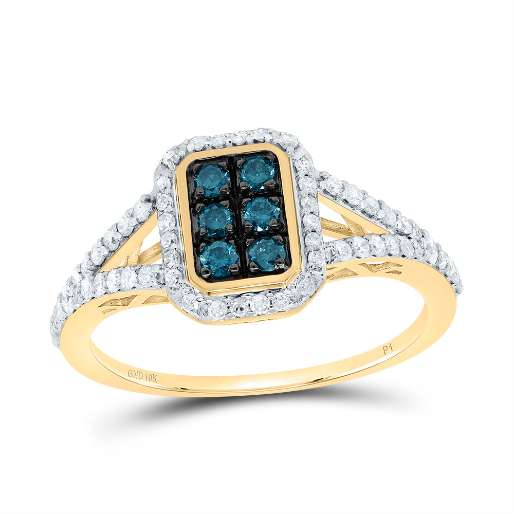 1/2CTW-DIA P1 GIFT BLUE DIAMOND EMERLAD RING 7 Daisy Joyeria