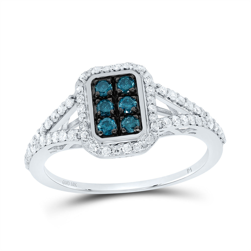 1/2CTW-DIA P1 GIFT BLUE DIAMOND EMERLAD RING 7 Daisy Joyeria