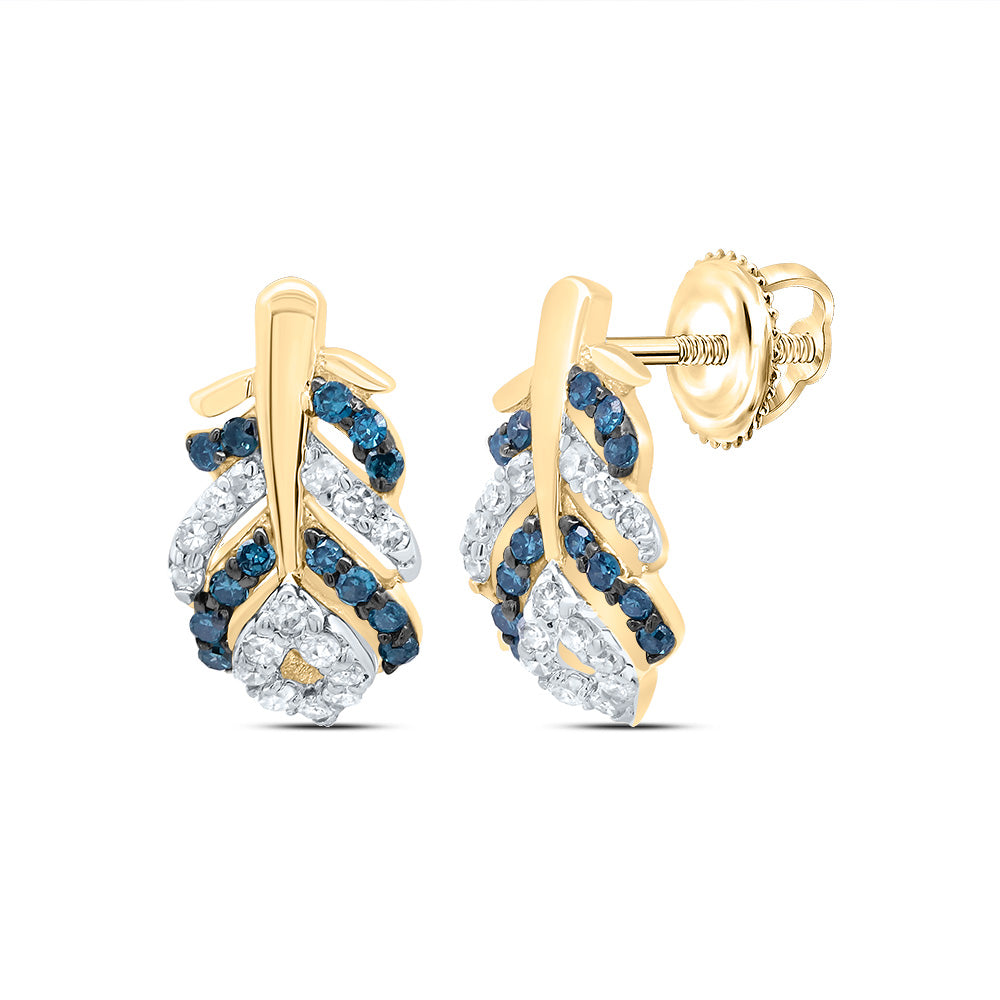 1/6CTW-DIA P1 GIFT BLUE DIA PEACOCK FEATHER STUD EARRING Daisy Joyeria