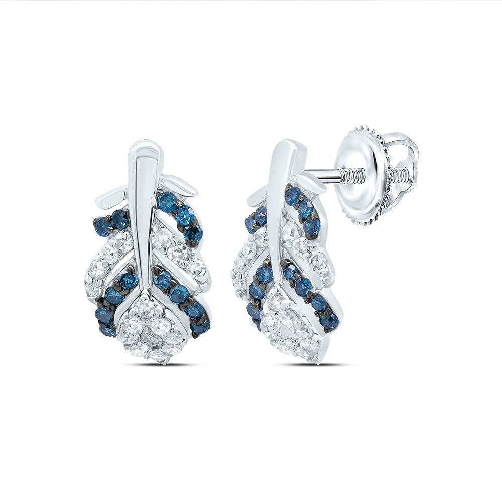 1/6CTW-DIA P1 GIFT BLUE DIA PEACOCK FEATHER STUD EARRING Daisy Joyeria