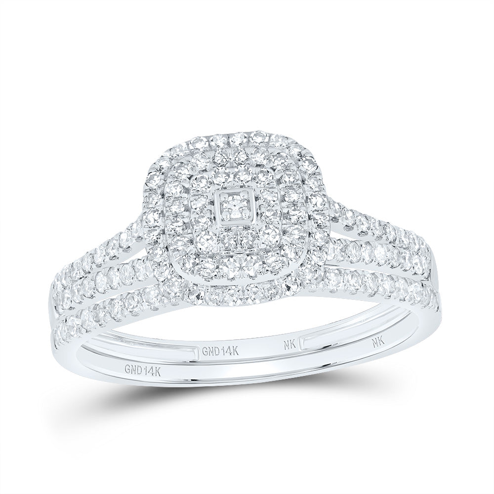 1/2CTW-DIA NK CUSHION DOUBLE HALO BRIDAL SET 7 Daisy Joyeria