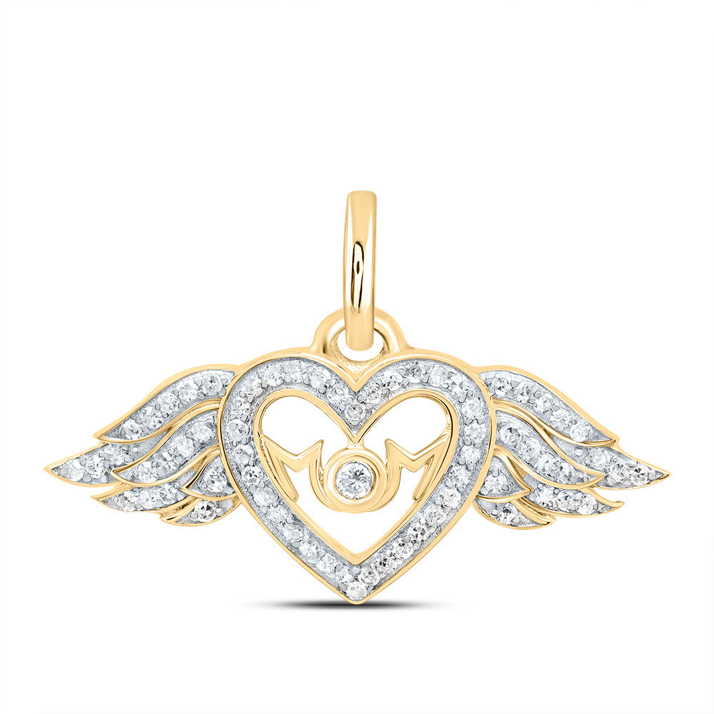 1/6CTW-NAT DIA P1 GIFT "MOM" WINGS HEART PENDANT Daisy Joyeria