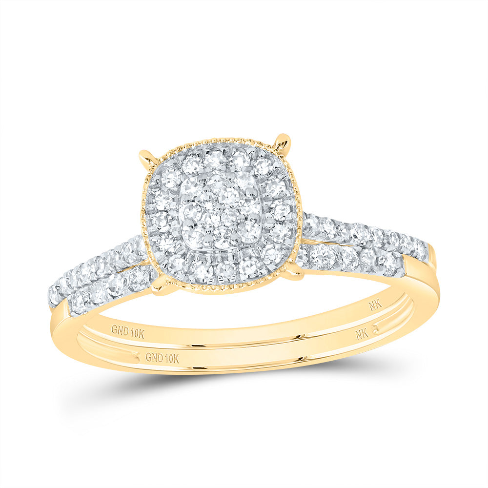 3/8CTW-DIA NK CUSHION SINGLE HALO BRIDAL SET 7 Daisy Joyeria