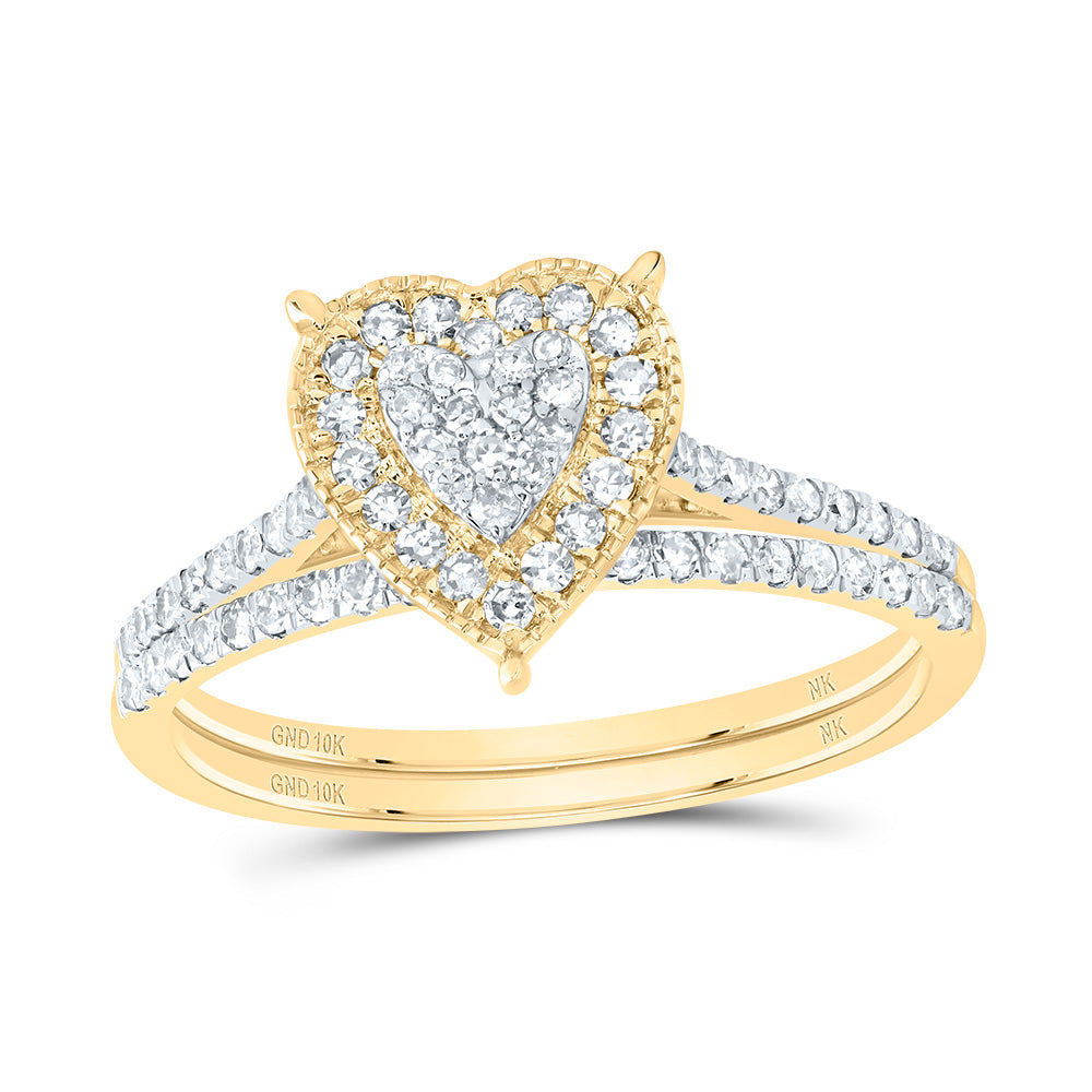 3/8CTW-DIA NK HEART SINGLE HALO BRIDAL SET 7 Daisy Joyeria
