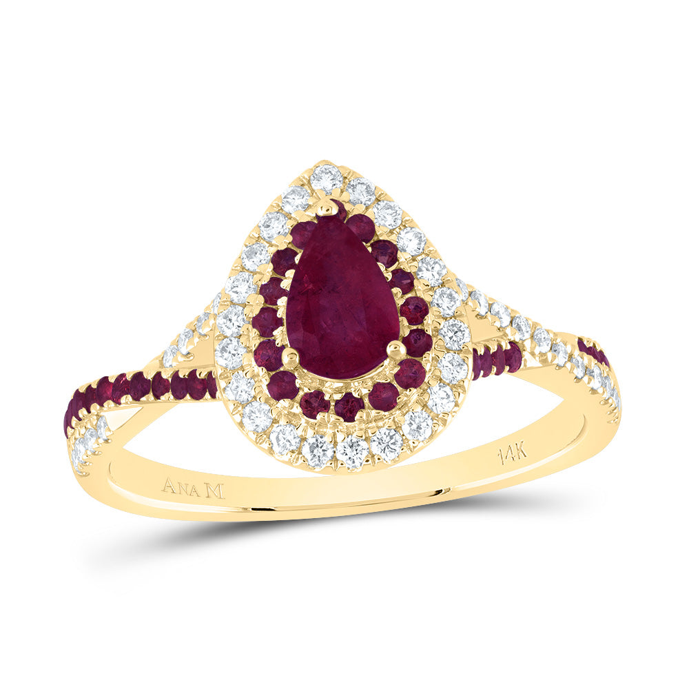 1/5CTW-DIA ANA M 1/5CTW-RD-RU 6X4MM PS-RU NAT GEM DOUBLE HALO BRIDAL RING 7 Daisy Joyeria