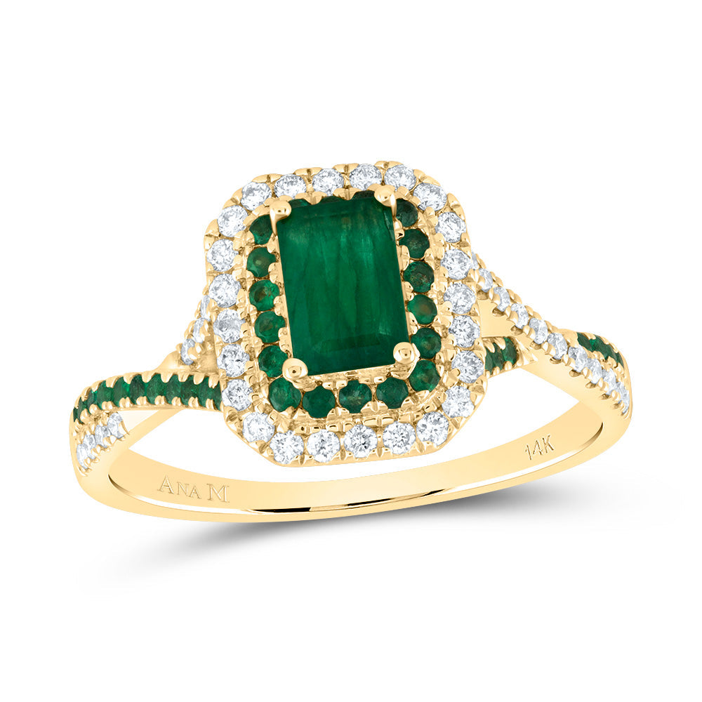 1/5CTW-DIA ANA M 1/5CTW-RD-EM 6X4MM EM-EM NAT GEM DOUBLE HALO BRIDAL RING 7 Daisy Joyeria