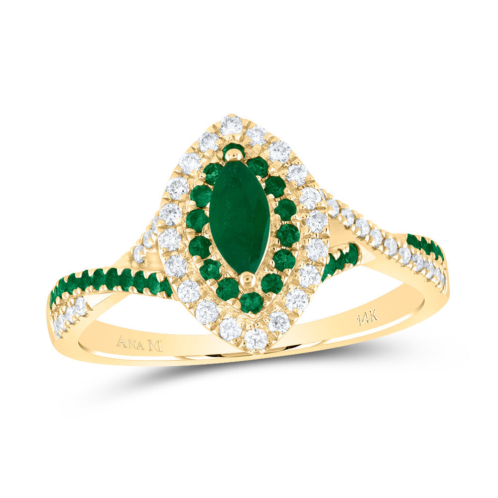 1/5CTW-DIA ANA M 1/6CTW-RD-EM 6X3MM MQ-EM NAT GEM DOUBLE HALO BRIDAL RING 7 Daisy Joyeria