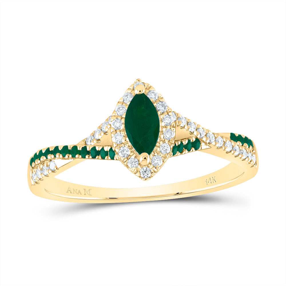 1/8CTW-DIA ANA M 1/10CTW-RD-EM 6X3MM MQ-EM NAT GEM SINGLE HALO BRIDAL RING 7 Daisy Joyeria