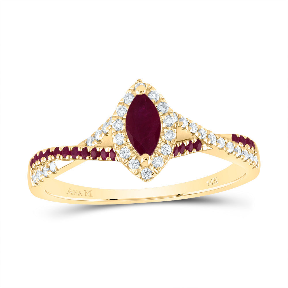 1/8CTW-DIA ANA M 1/10CTW-RD-RU 6X3MM MQ-RU NAT GEM SINGLE HALO BRIDAL RING 7 Daisy Joyeria