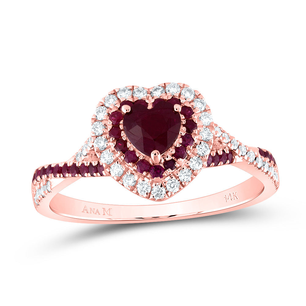 1/5CTW-DIA ANA M 1/4CTW-RD-RU 4.5MM HT-RU NAT GEM DOUBLE HALO BRIDAL RING 7 Daisy Joyeria