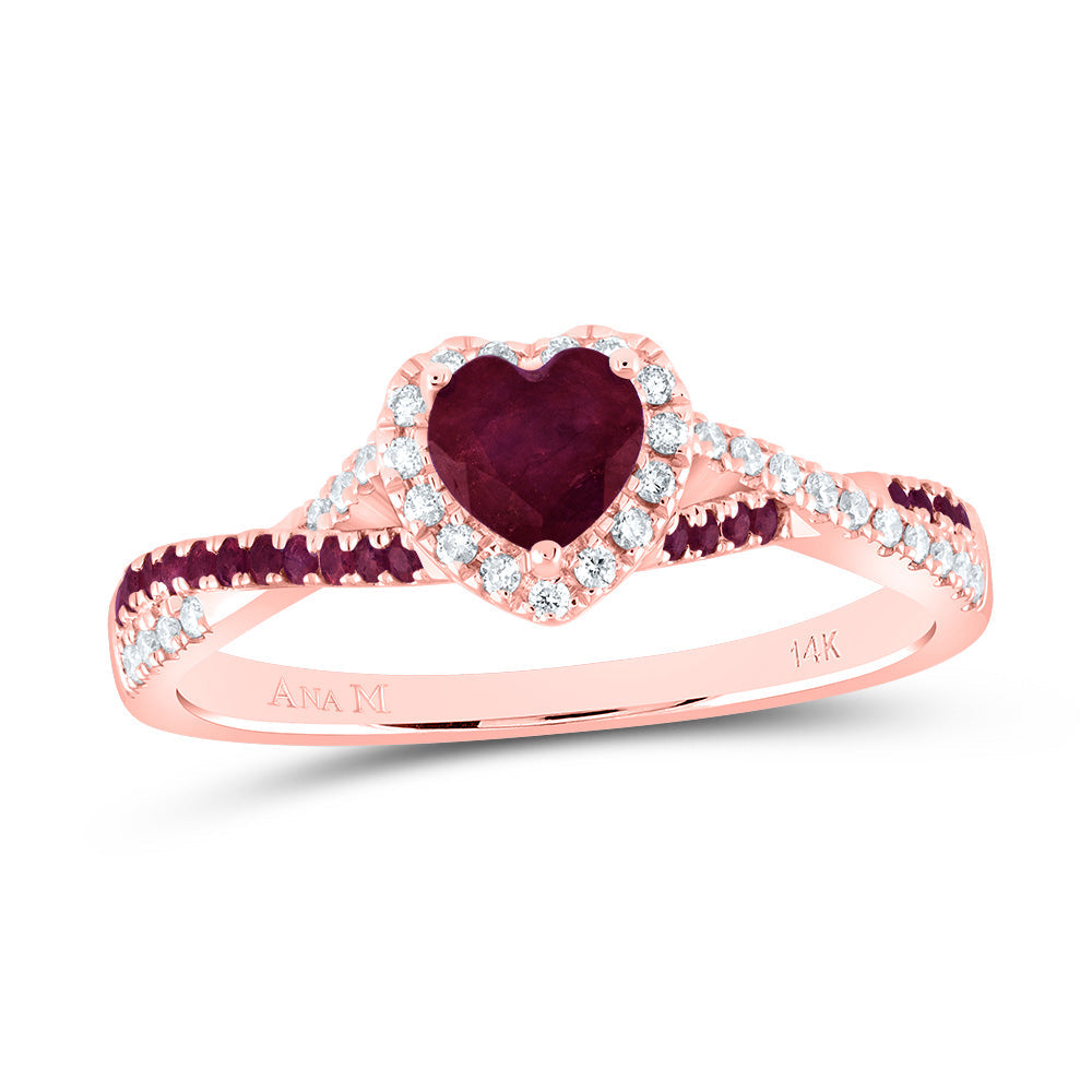 1/8CTW-DIA ANA M 1/8CTW-RD-RU 4.5MM HT-RU NAT GEM SINGLE HALO BRIDAL RING 7 Daisy Joyeria