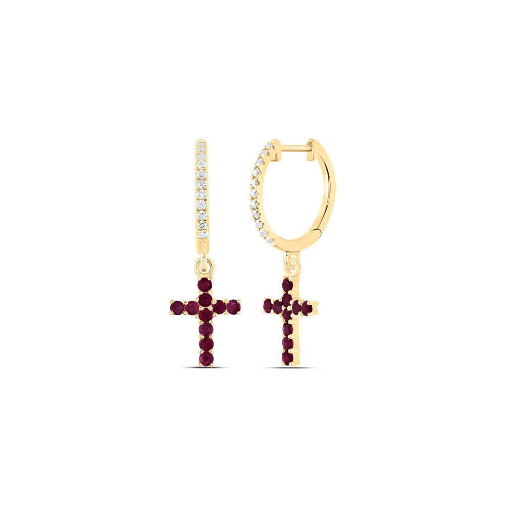 1/10CTW-DIA ANA M 3/8CTW-RD-RU NAT GEM CROSS DANGLING EARRING Daisy Joyeria