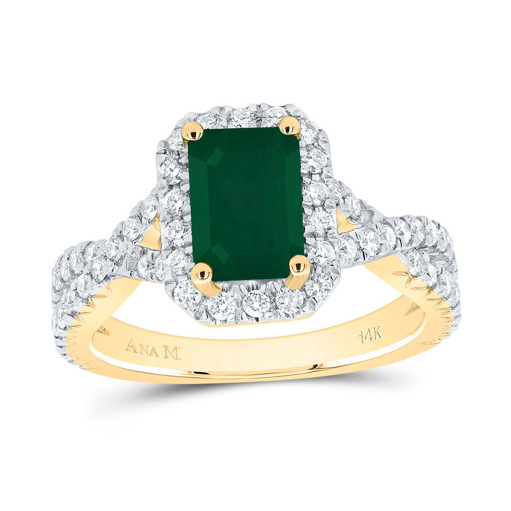 3/4CTW-DIA ANA M 8X5.5MM-OCT-EM NAT GEM SINGLE HALO ENGAGEMENT RING 7 Daisy Joyeria