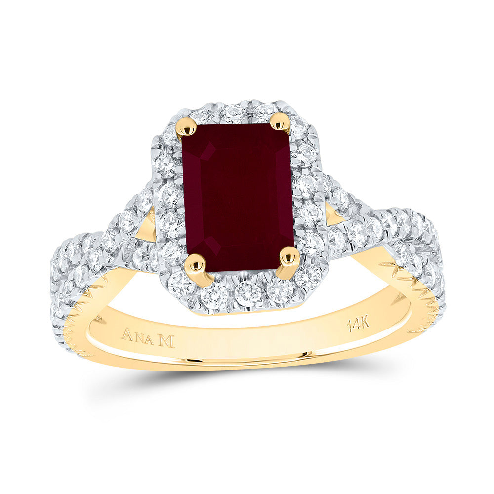 3/4CTW-DIA ANA M 8X5.5MM-OCT-RU NAT GEM SINGLE HALO ENGAGEMENT RING 7 Daisy Joyeria
